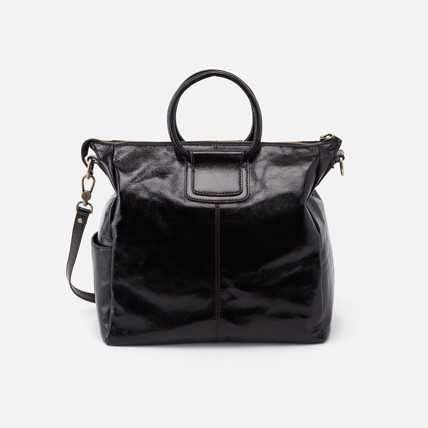 Women's Large Satchel In Polished Leather - Black