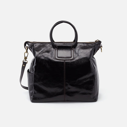 Women's Large Satchel In Polished Leather - Black