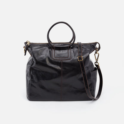 Women's Large Satchel In Polished Leather - Black