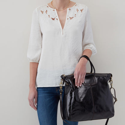 Women's Large Satchel In Polished Leather - Black