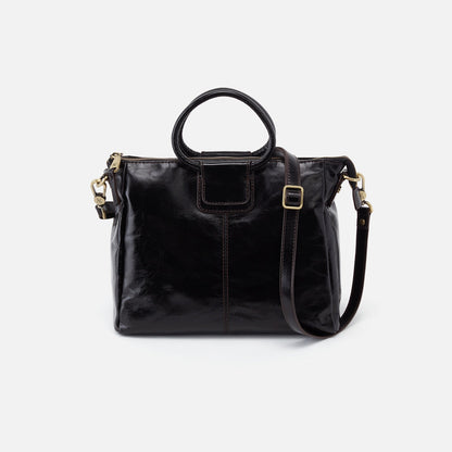 Women's Medium Satchel In Polished Leather - Black