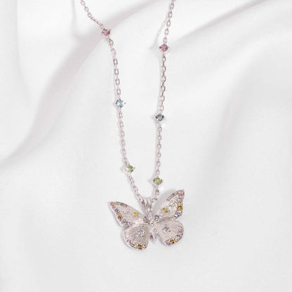 Wanderlust Studio Designer Butterfly Rainbow & Silver Necklace