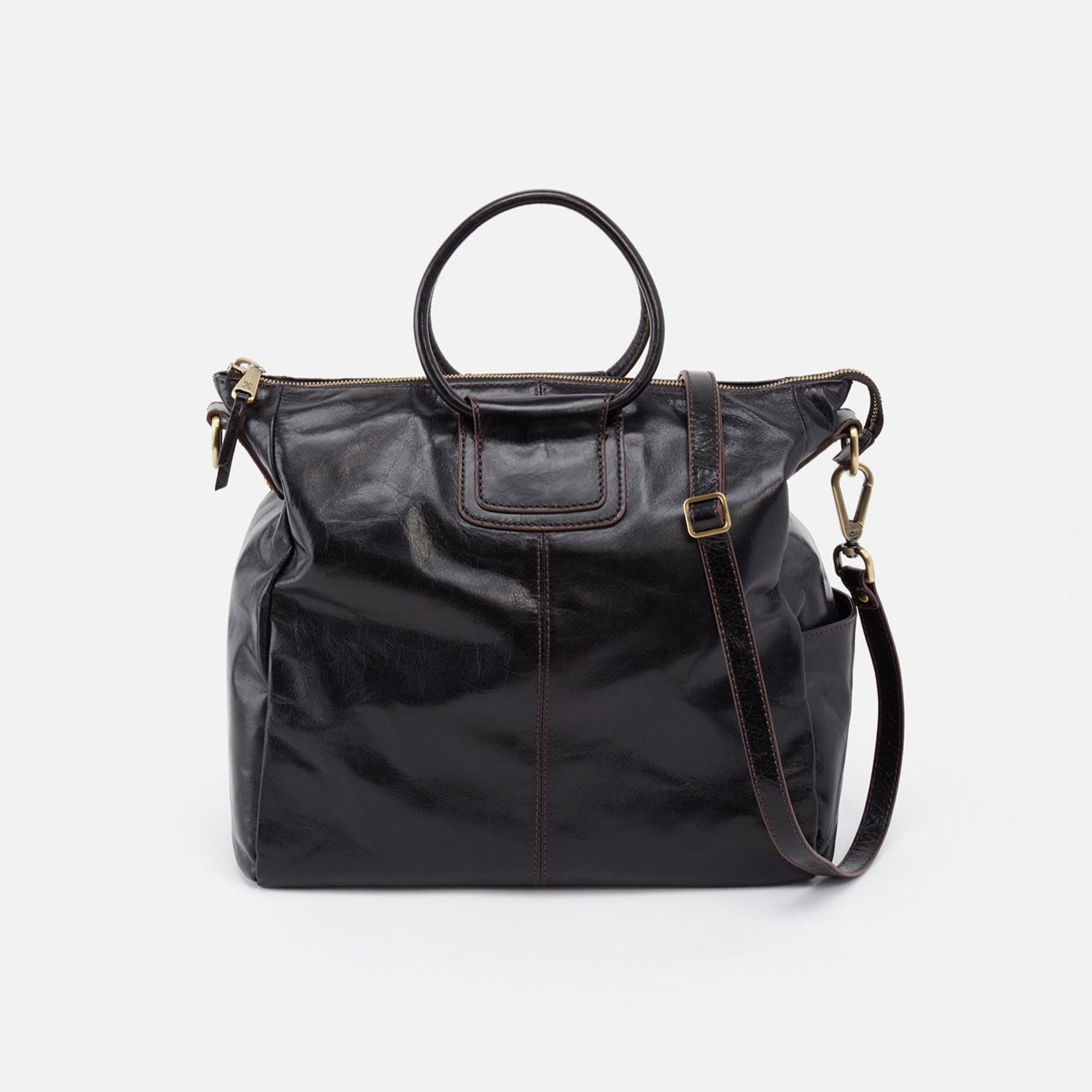 Women's Large Satchel In Polished Leather - Black
