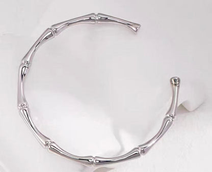 Sterling Silver Bamboo Joint Bangle Bracelet, Minimalist Elegant Chinese-Inspired Design