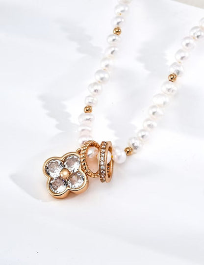 Four Leaf Clover Pearl Charm Necklace
