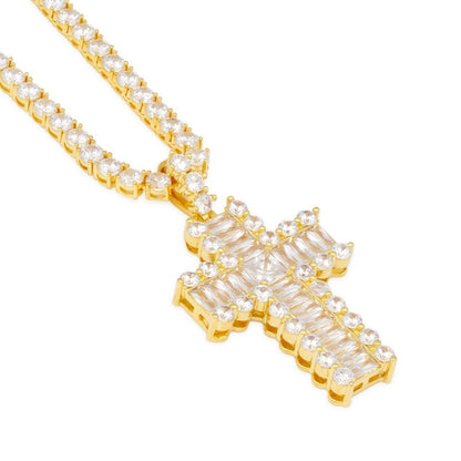 Crowned Ice Icy Cross Necklace