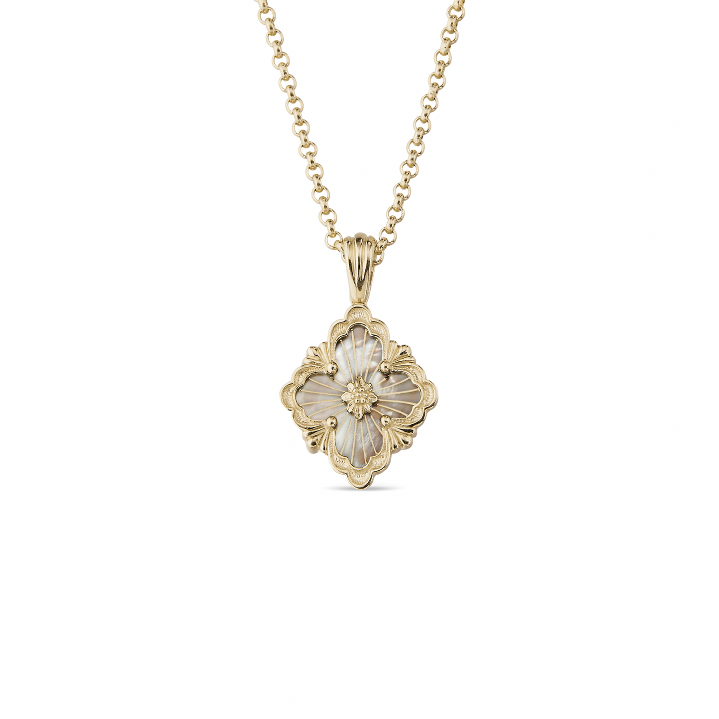 Artisan Vintage Clover Lace Pendant Necklace – Sterling Silver, 18K Gold Plated, Big motif